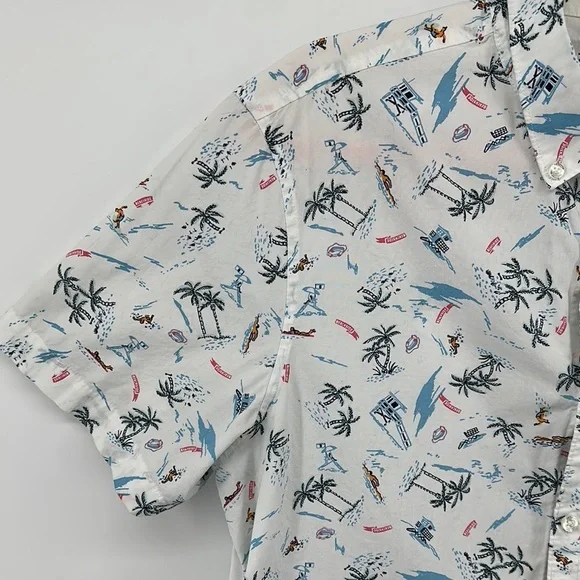 Original Penguin White&Blue Surfer&Beach Design Casual Button Down Shirt Sz Lg - Picture 2 of 11